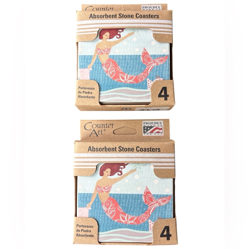 TWO!! Counter Art Mermaid Themed Stone Coasters 8 in all